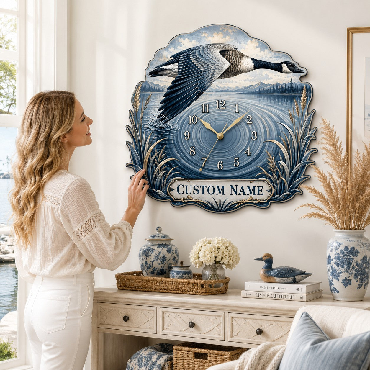 Personalized Flying Goose Wall Clock with Custom Name — personalized with a custom name