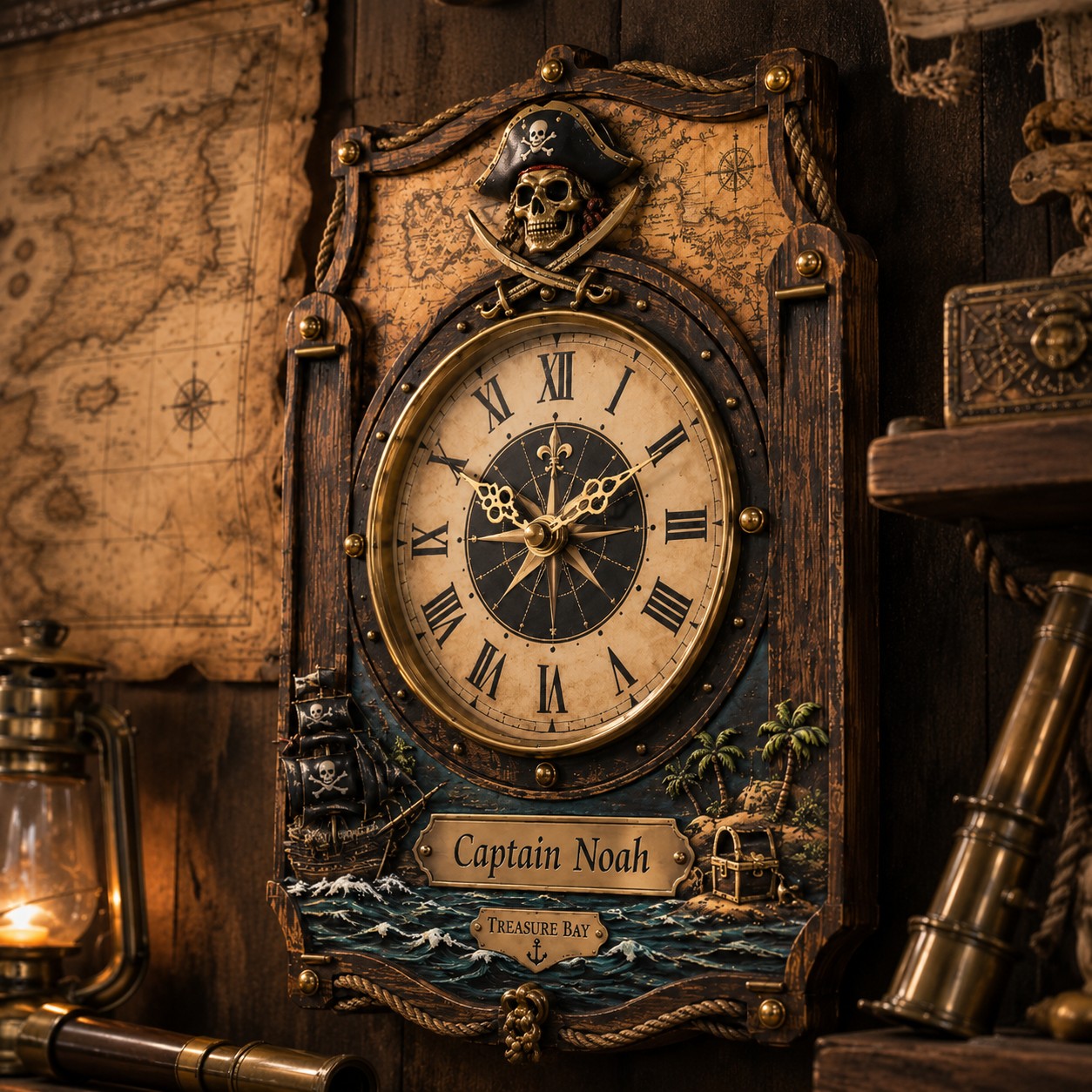 Personalized Nautical Captain Wall Clock with Custom Name — personalized with a custom name