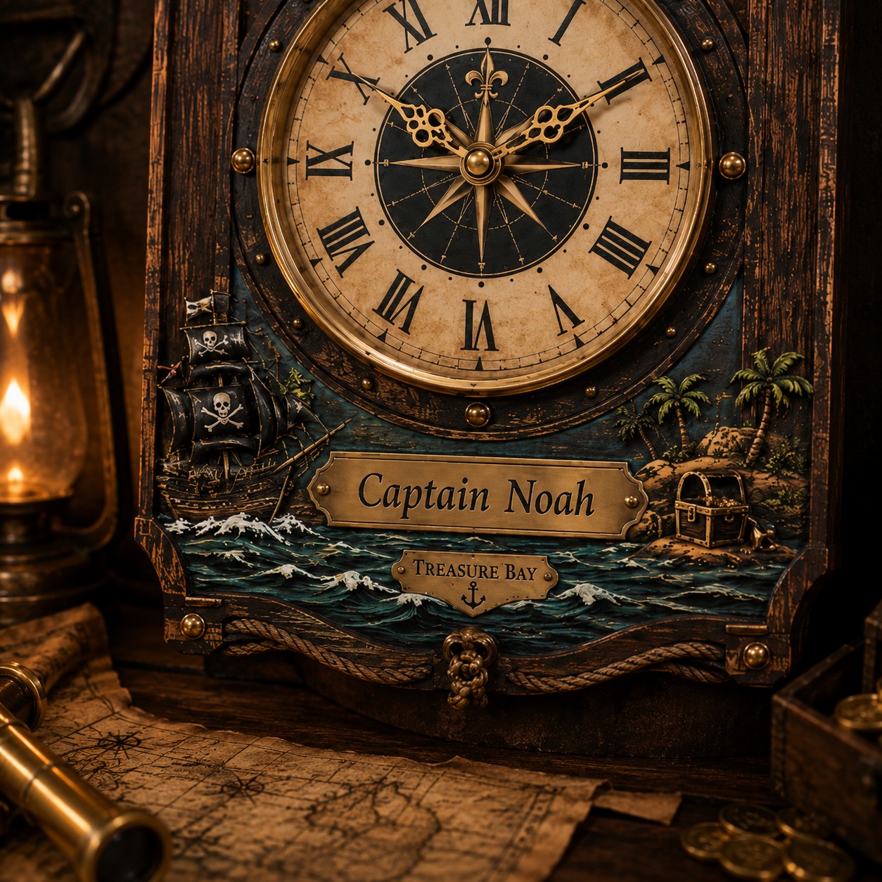 Personalized Nautical Captain Wall Clock with Custom Name — personalized with a custom name