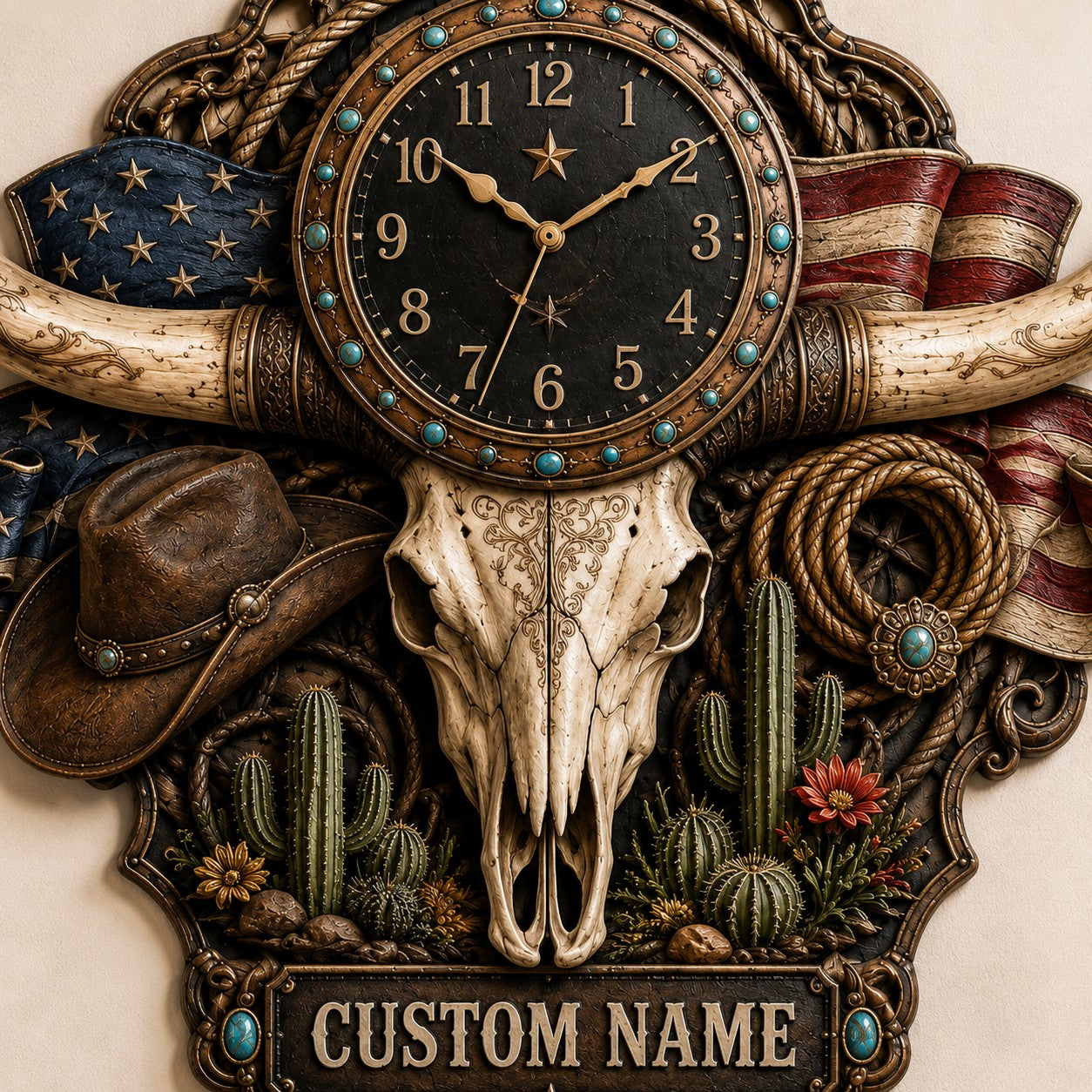 Personalized Patriotic Americana Wall Clock with Custom Name — personalized with a custom name
