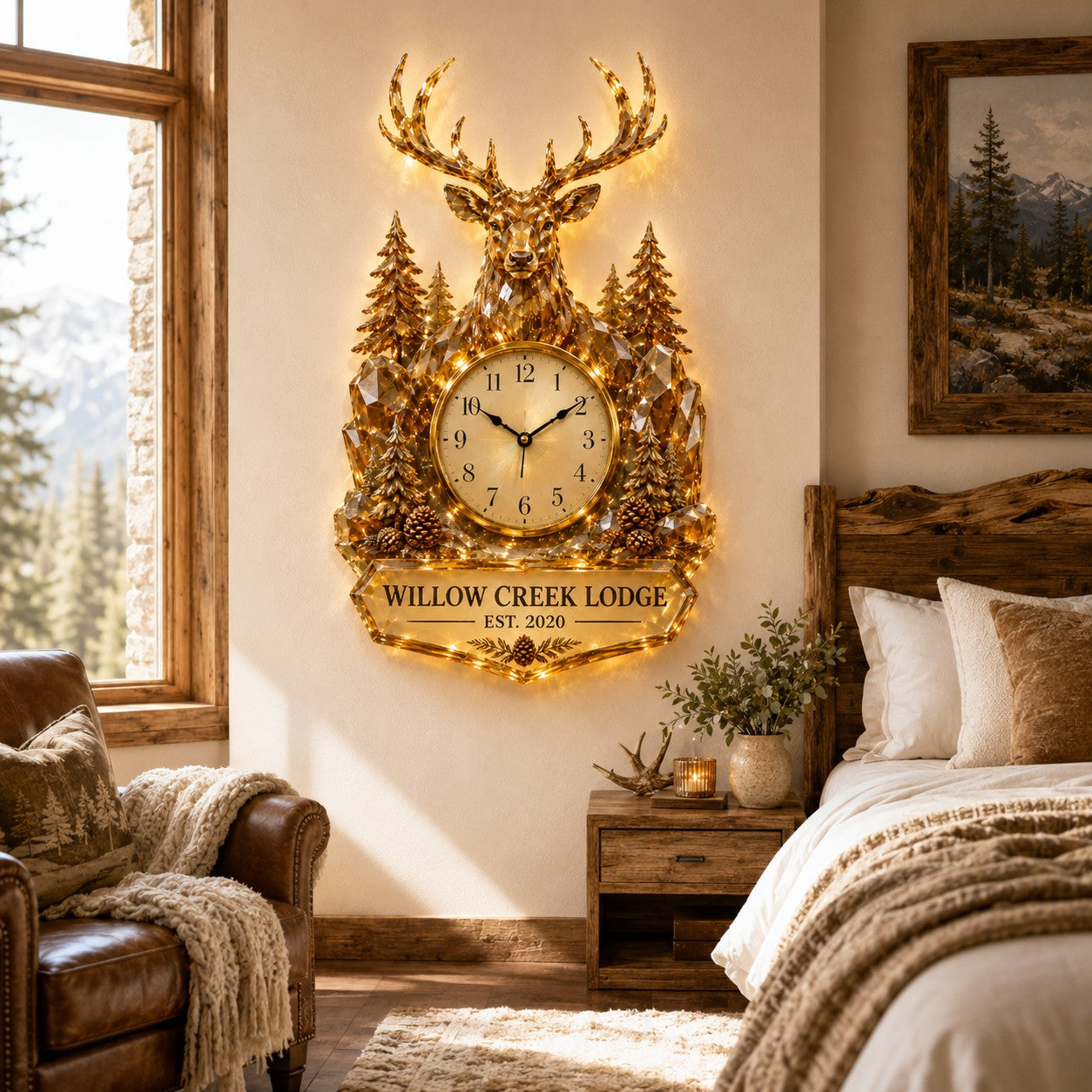 Personalized Deer Lodge Wall Clock with Custom Name — personalized with a custom name