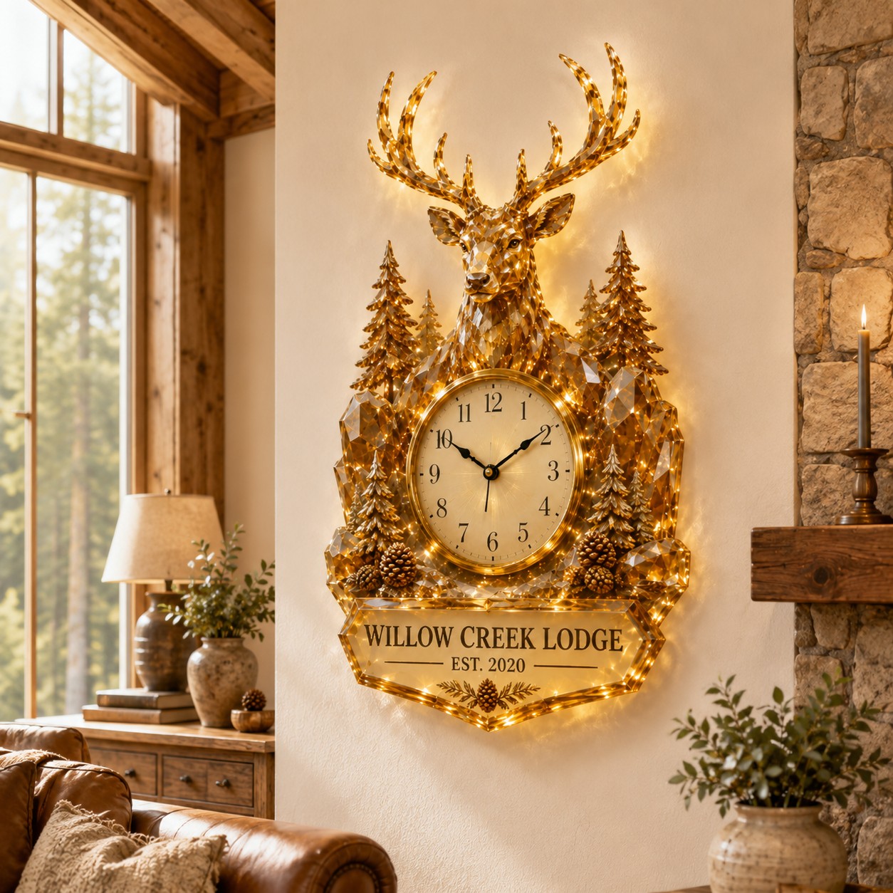Personalized Deer Lodge Wall Clock with Custom Name — personalized with a custom name