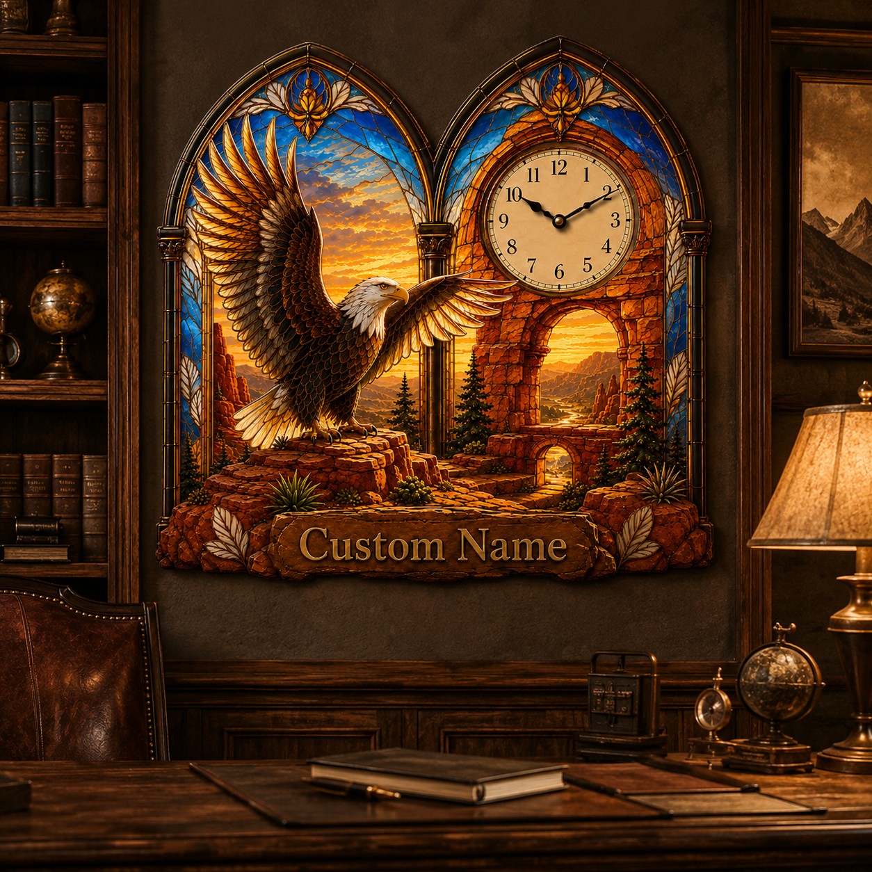 Personalized Eagle Wall Clock with Custom Name (Design 2) — personalized with a custom name