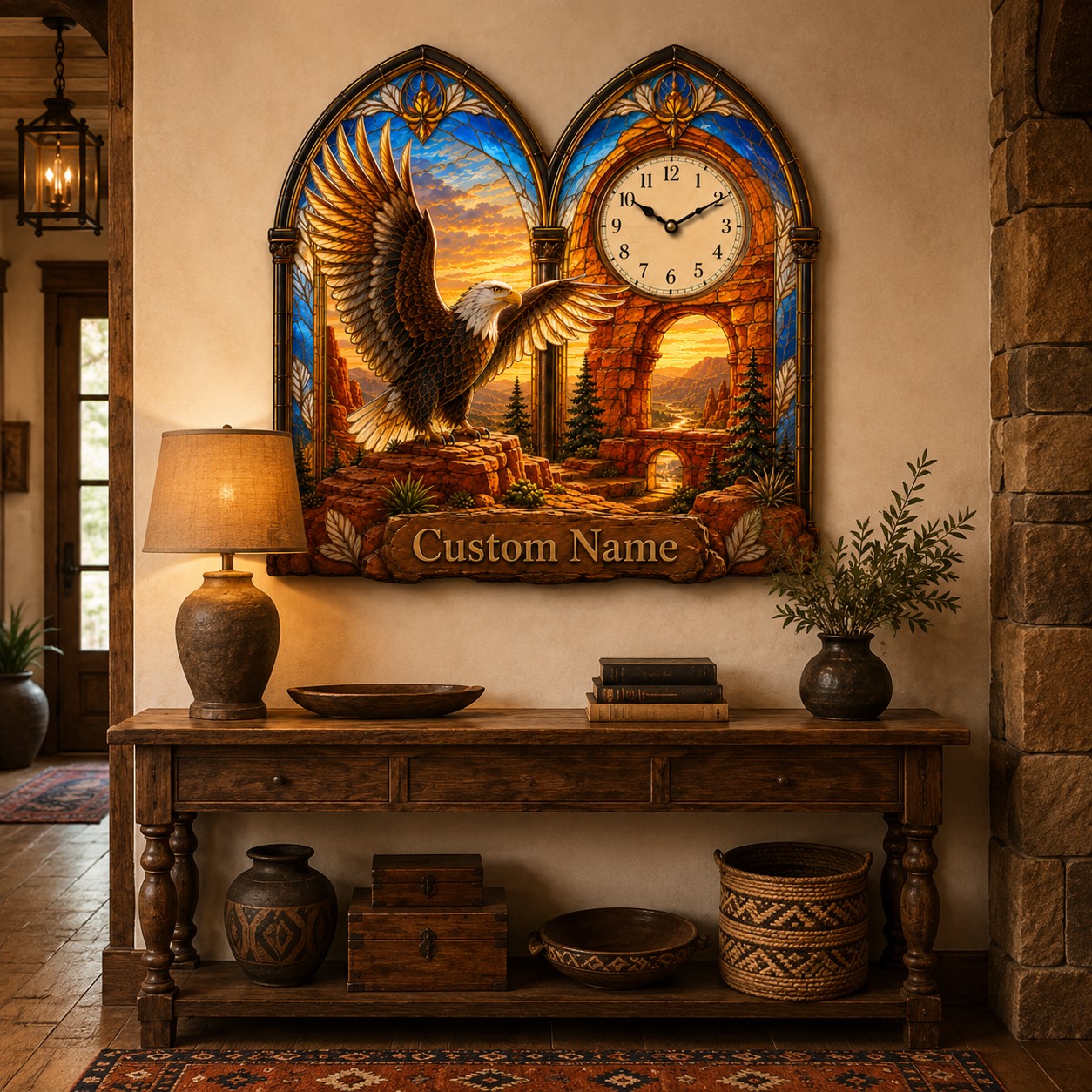 Personalized Eagle Wall Clock with Custom Name (Design 2) — personalized with a custom name