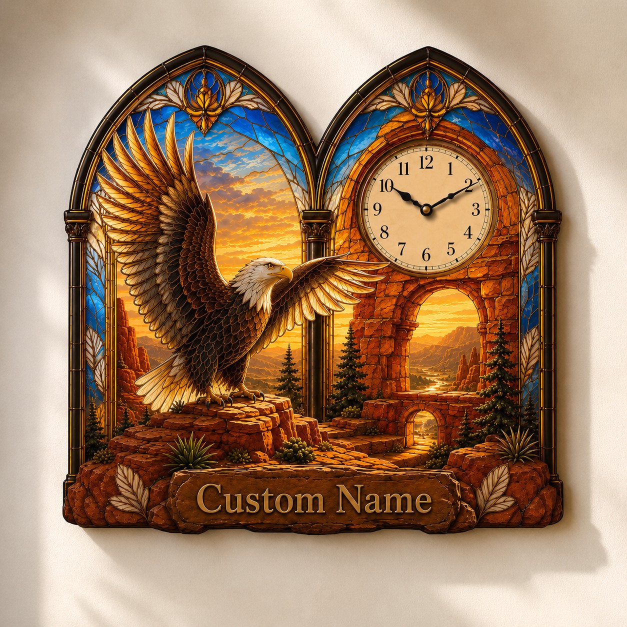 Personalized Eagle Wall Clock with Custom Name (Design 2) — personalized with a custom name