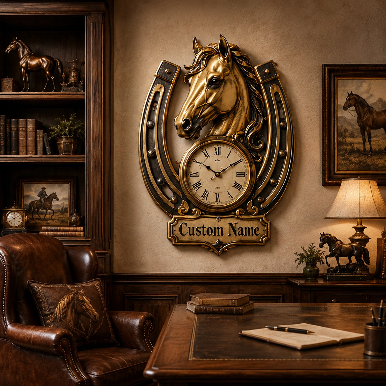 Personalized Horse Horseshoe Wall Clock with Custom Name — personalized with a custom name