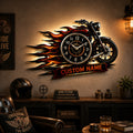 Personalized Flame Motorcycle Wall Clock, Custom Name Gift for Bikers — personalized with a custom name