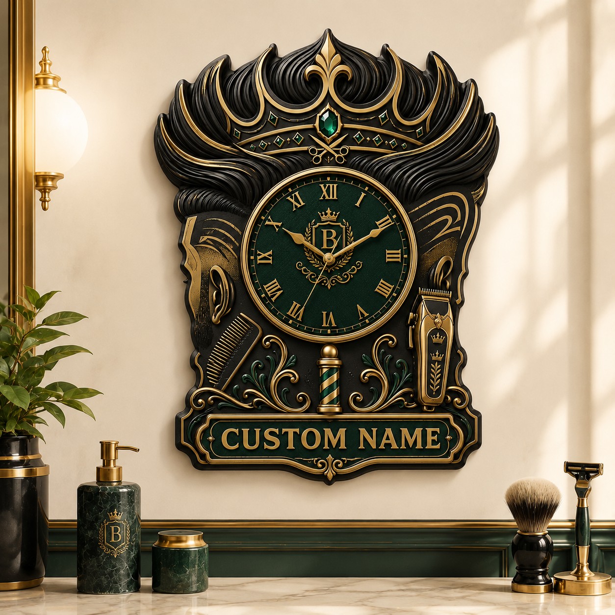 Personalized Royal Barber Wall Clock, Custom Name Gift for Barbers — personalized with a custom name