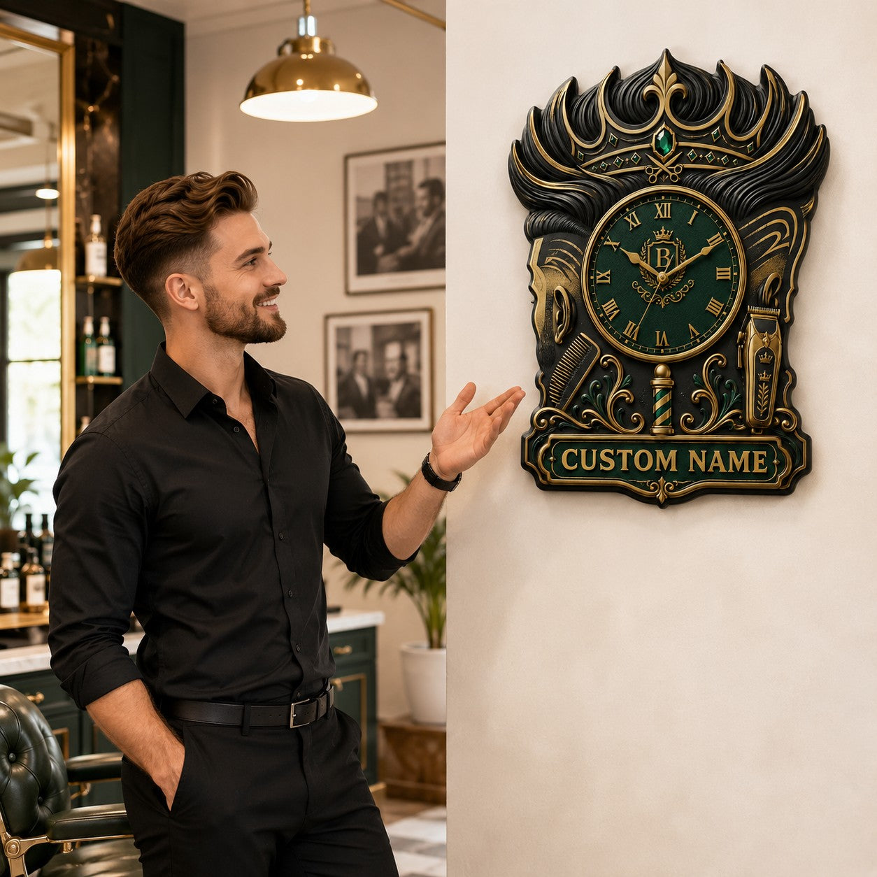 Personalized Royal Barber Wall Clock, Custom Name Gift for Barbers — personalized with a custom name