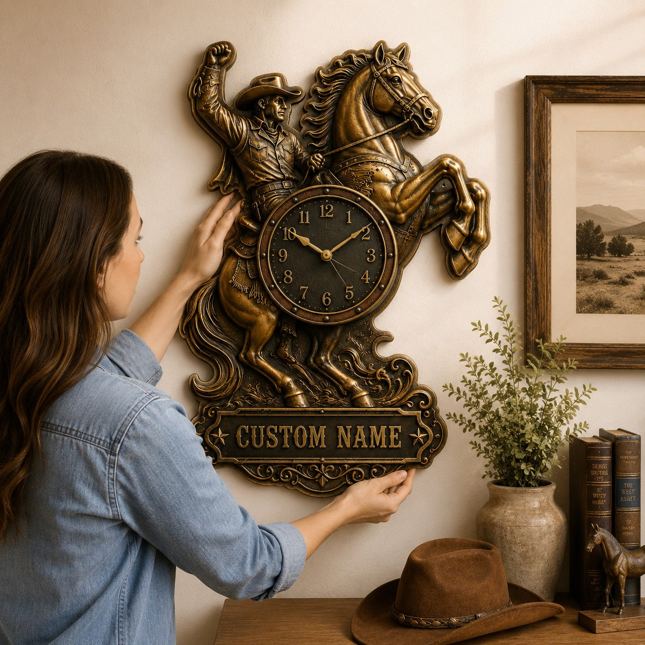 Personalized Rodeo Enthusiasts Wall Clock with Custom Name — personalized with a custom name