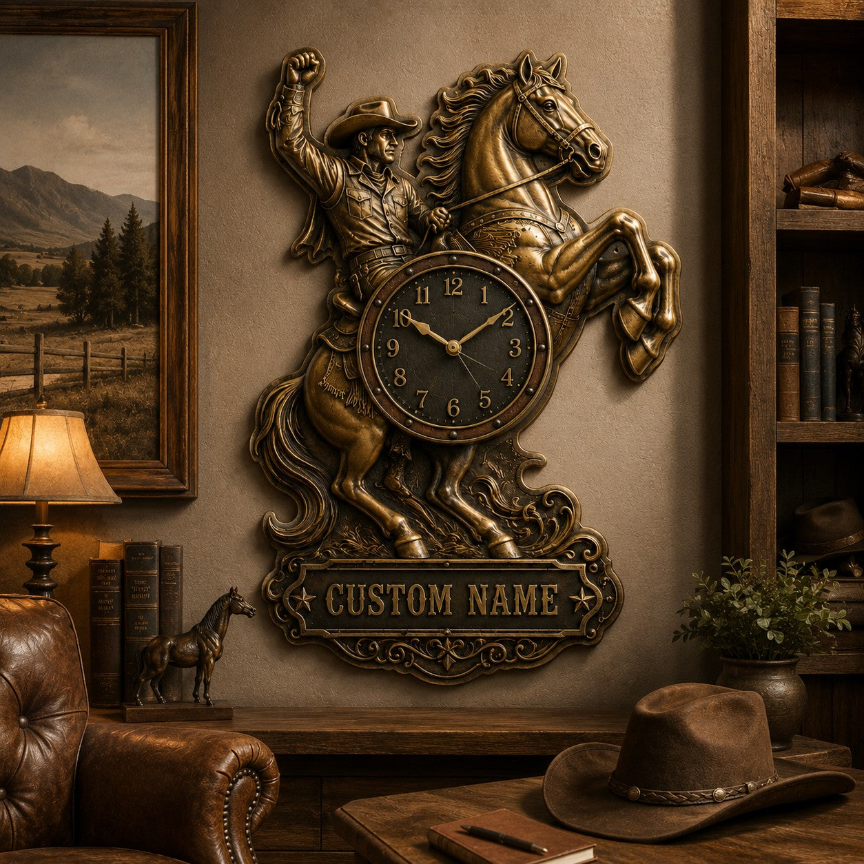 Personalized Rodeo Enthusiasts Wall Clock with Custom Name — personalized with a custom name