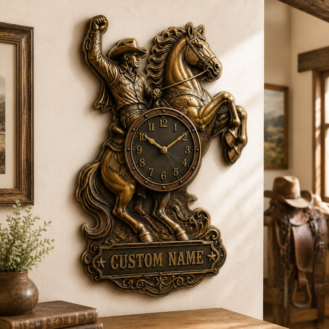 Personalized Rodeo Enthusiasts Wall Clock with Custom Name — personalized with a custom name