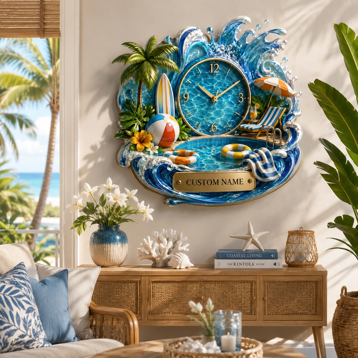 Personalized Pool House Wall Clock with Custom Name — personalized with a custom name