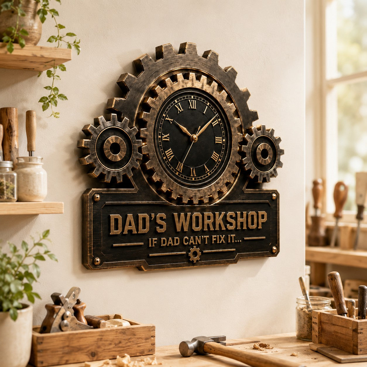 Personalized Industrial Gear Wall Clock with Custom Name (Design 2) — personalized with a custom name