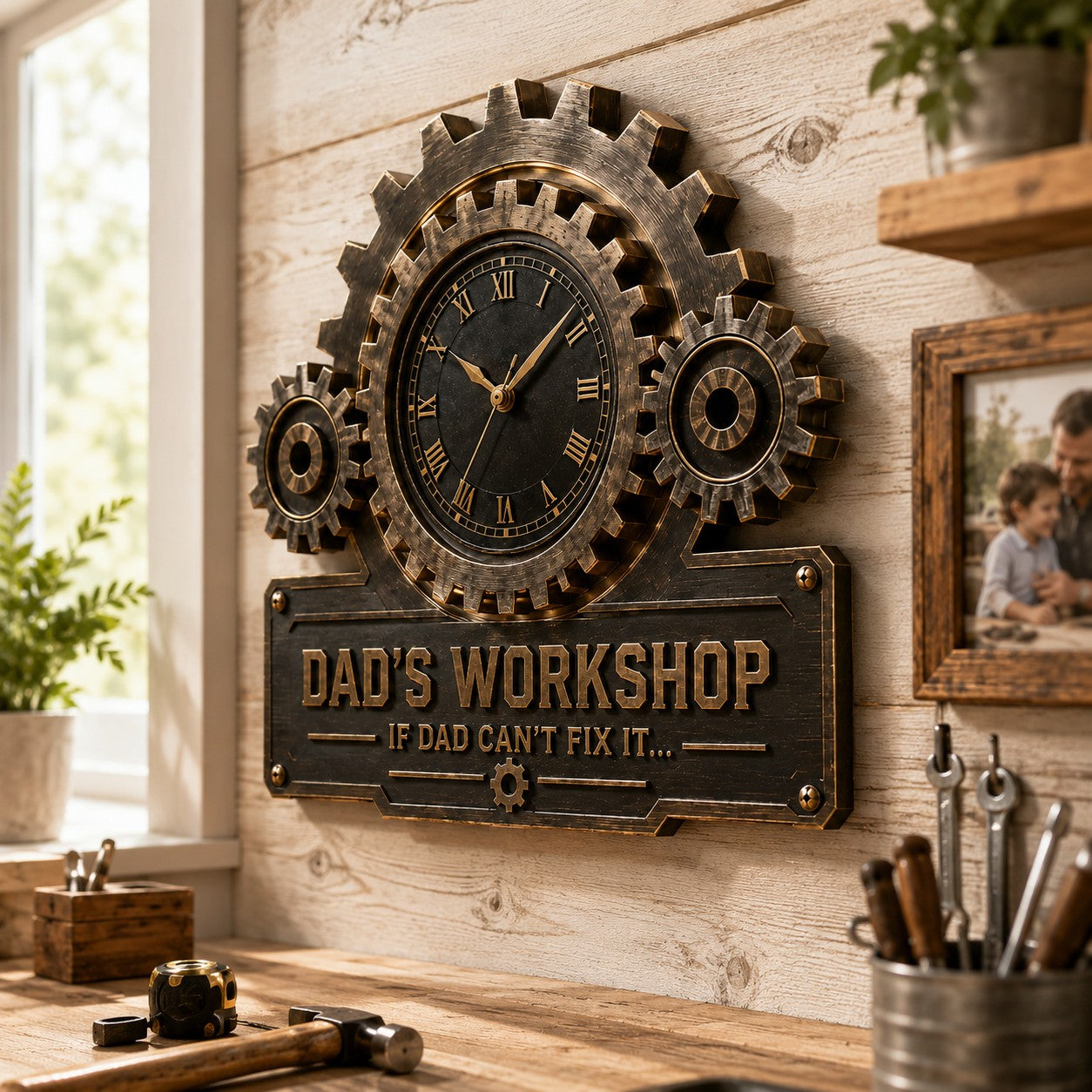 Personalized Industrial Gear Wall Clock with Custom Name (Design 2) — personalized with a custom name