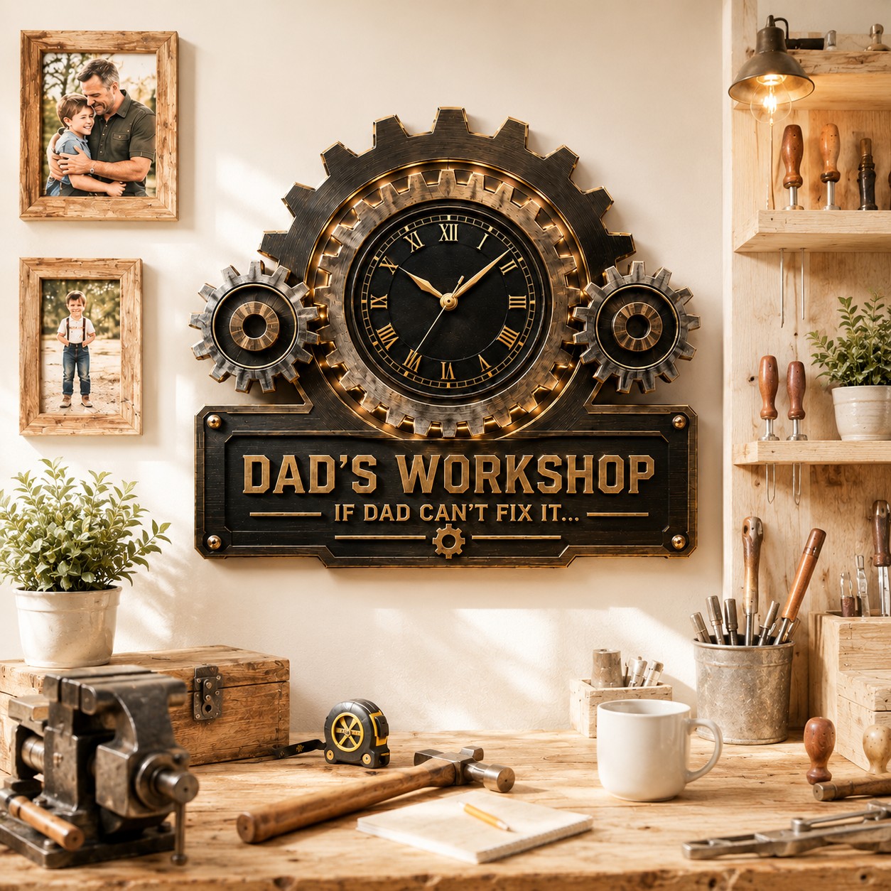 Personalized Industrial Gear Wall Clock with Custom Name (Design 2) — personalized with a custom name