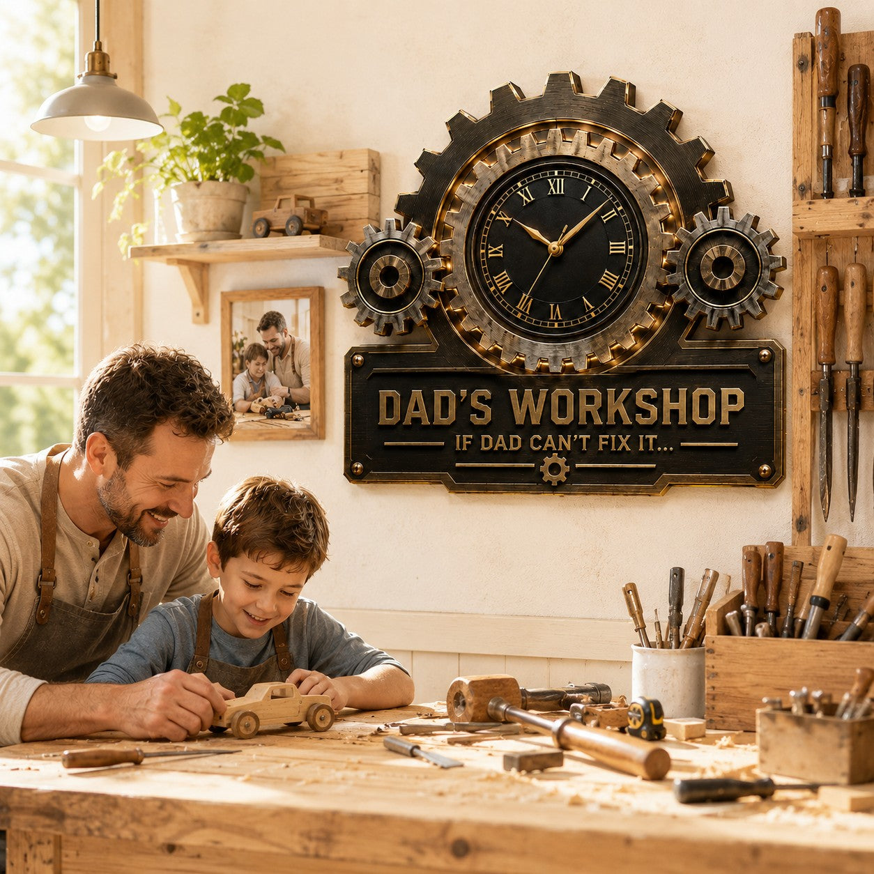 Personalized Industrial Gear Wall Clock with Custom Name (Design 2) — personalized with a custom name