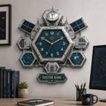 Personalized Hexagon Satellite Wall Clock with Custom Name — personalized with a custom name