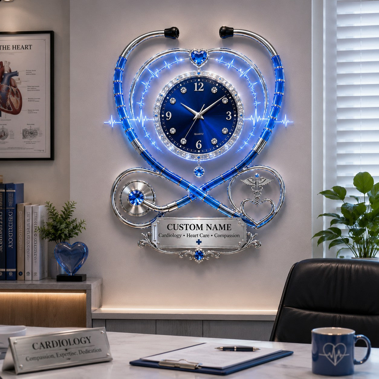 Personalized Cardiology Wall Clock with Custom Name — personalized with a custom name