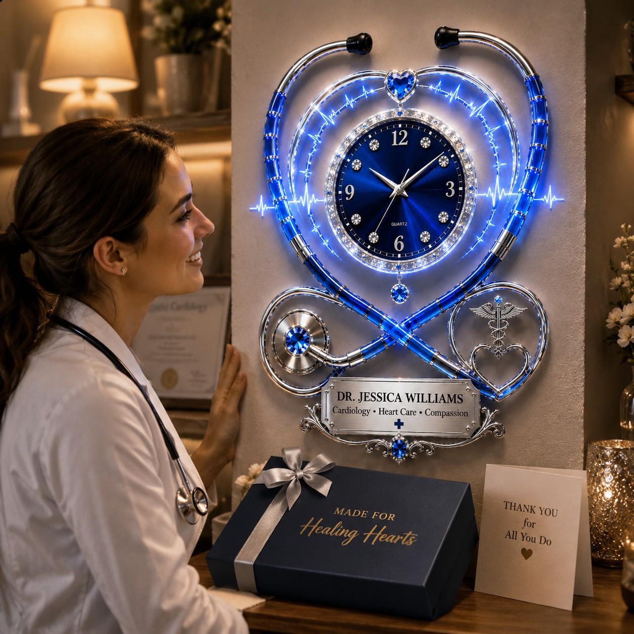 Personalized Cardiology Wall Clock with Custom Name — personalized with a custom name