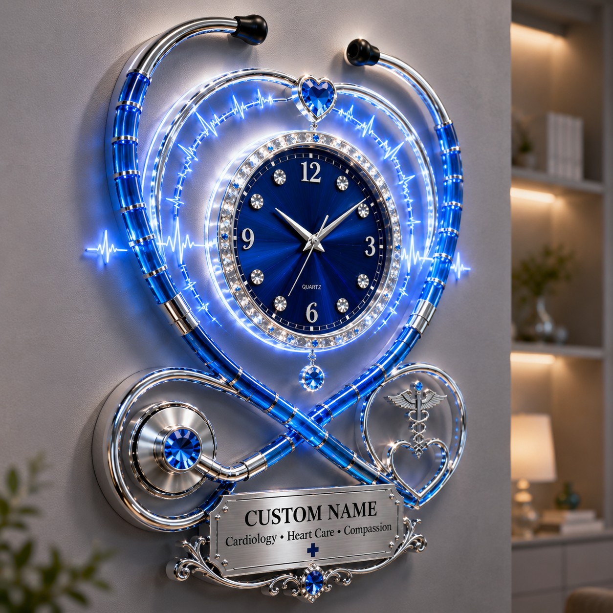 Personalized Cardiology Wall Clock with Custom Name — personalized with a custom name