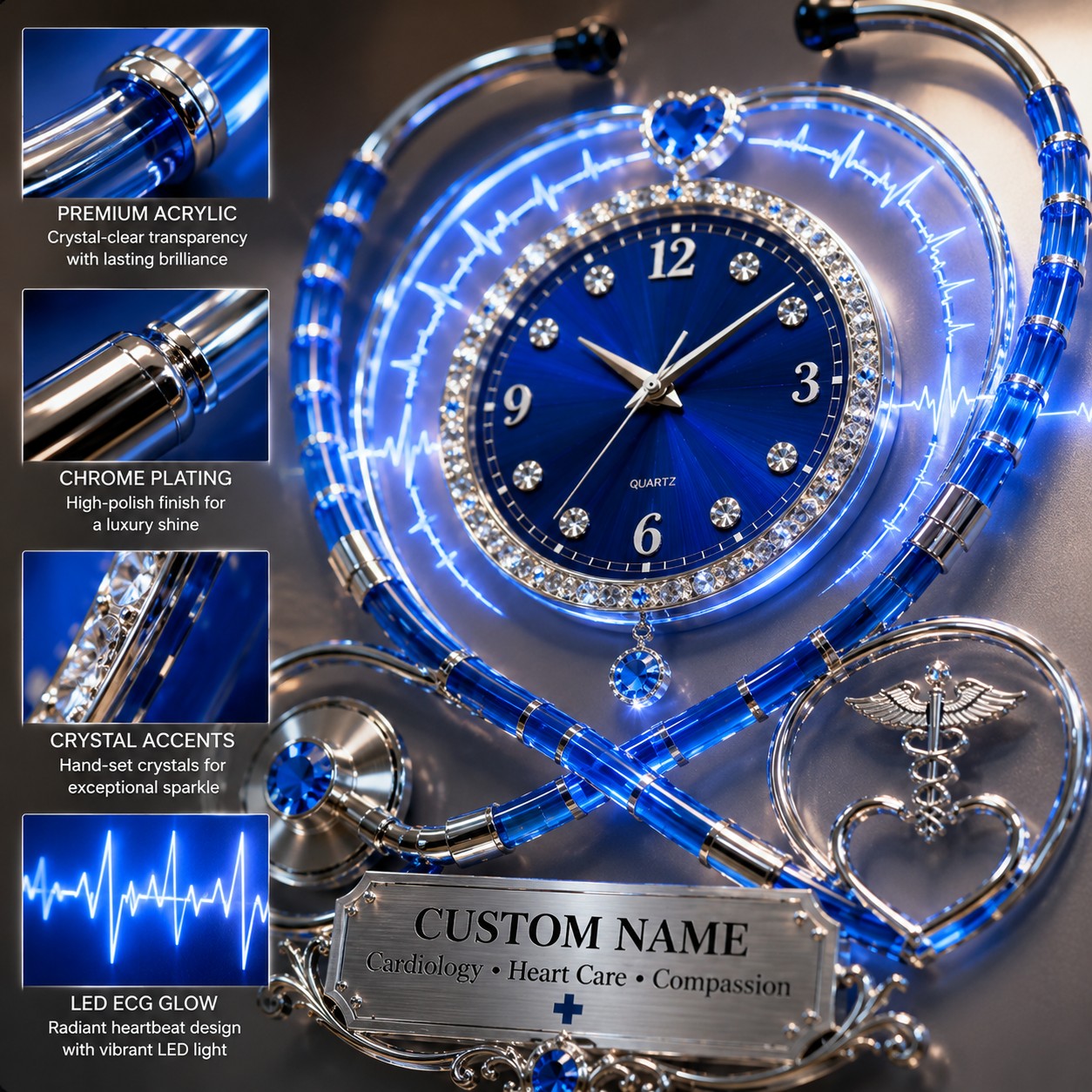 Personalized Cardiology Wall Clock with Custom Name — personalized with a custom name