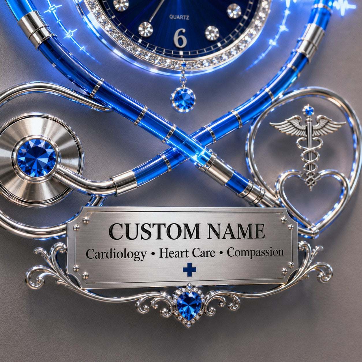 Personalized Cardiology Wall Clock with Custom Name — personalized with a custom name