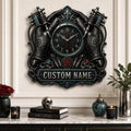 Personalized Tattoo Gloves Wall Clock with Custom Name — personalized with a custom name
