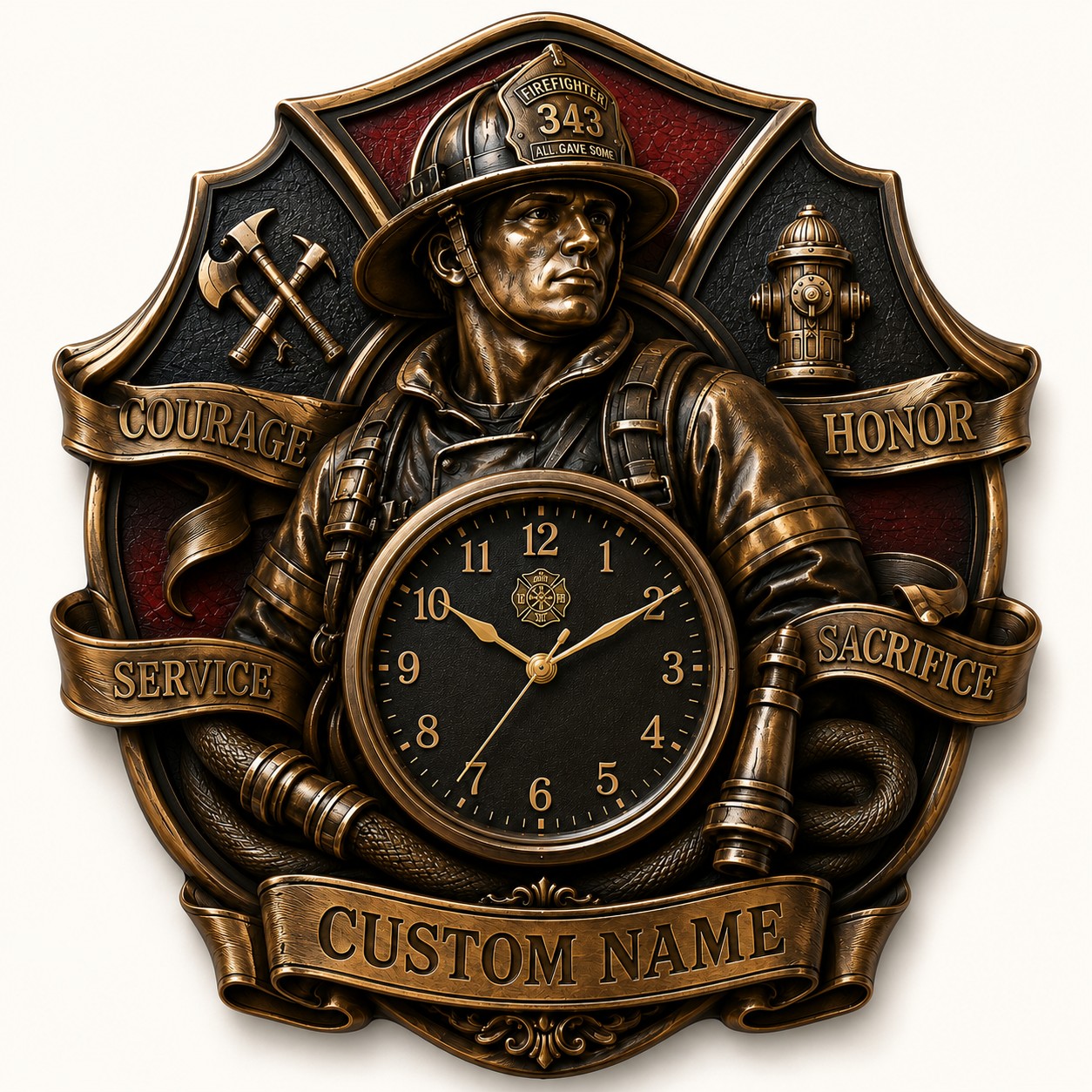 Personalized Firefighter Recognition Wall Clock with Custom Name — personalized with a custom name