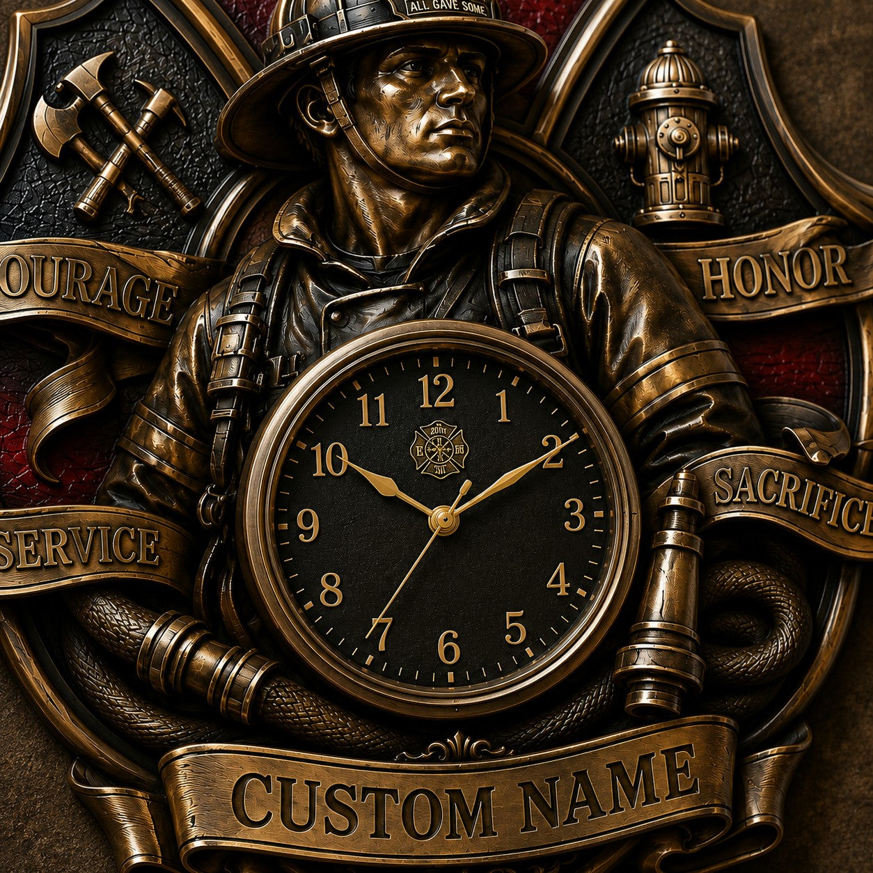Personalized Firefighter Recognition Wall Clock with Custom Name — personalized with a custom name