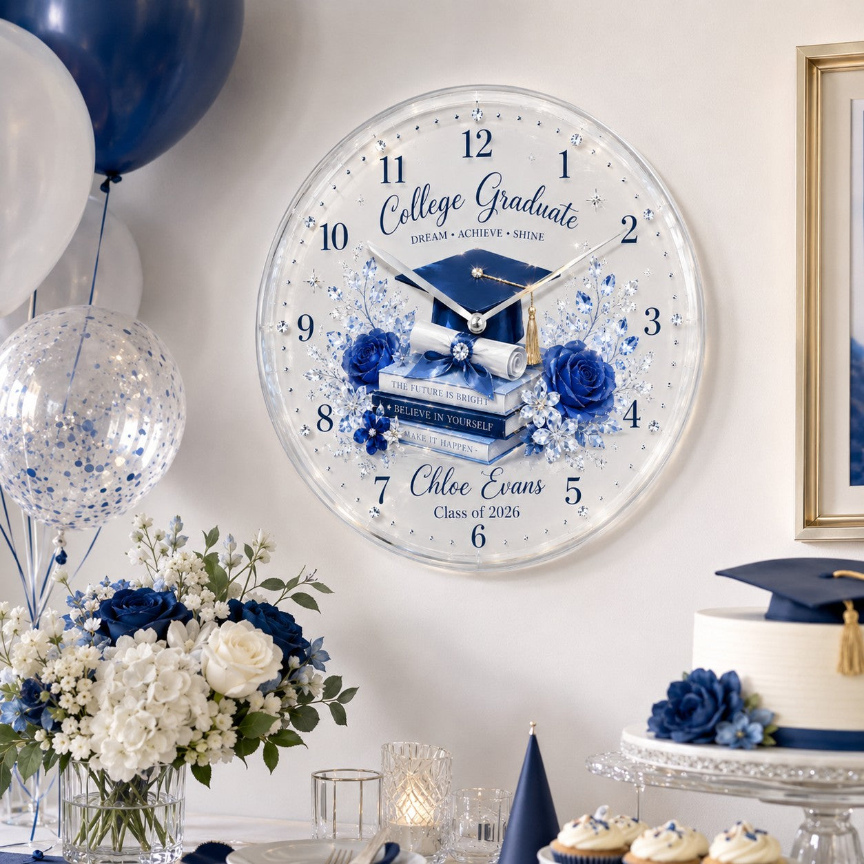 Personalized College Graduation Wall Clock with Custom Name — personalized with a custom name