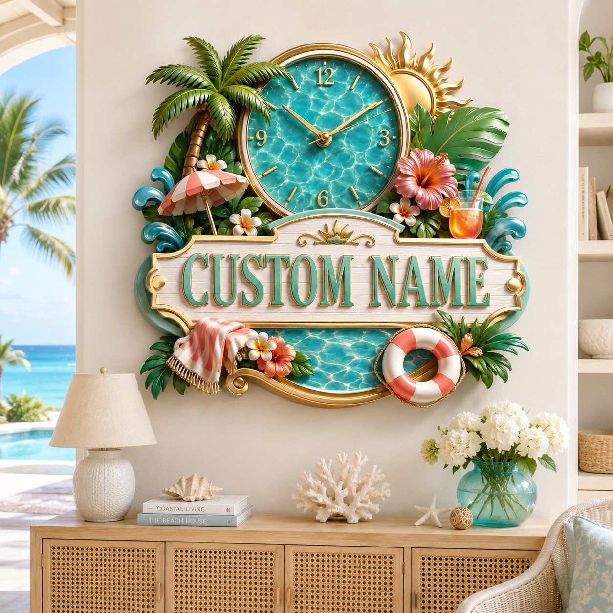Personalized Pool Owner Wall Clock with Custom Name — personalized with a custom name