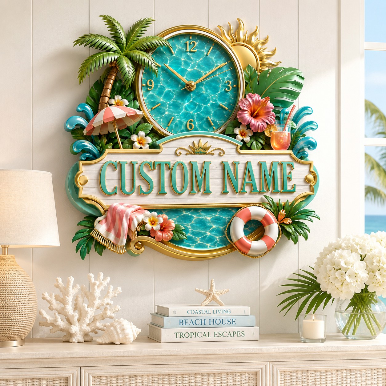 Personalized Pool Owner Wall Clock with Custom Name — personalized with a custom name