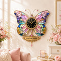 Personalized Stained Glass Butterfly Wall Clock with Custom Name — personalized with a custom name