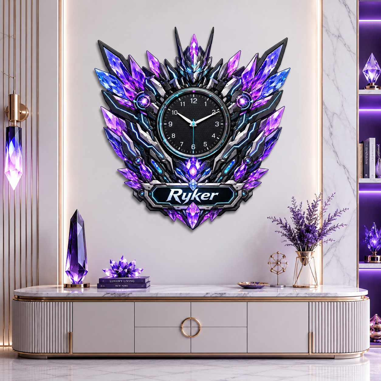 Personalized Crystal Robot Wall Clock with Custom Name — personalized with a custom name