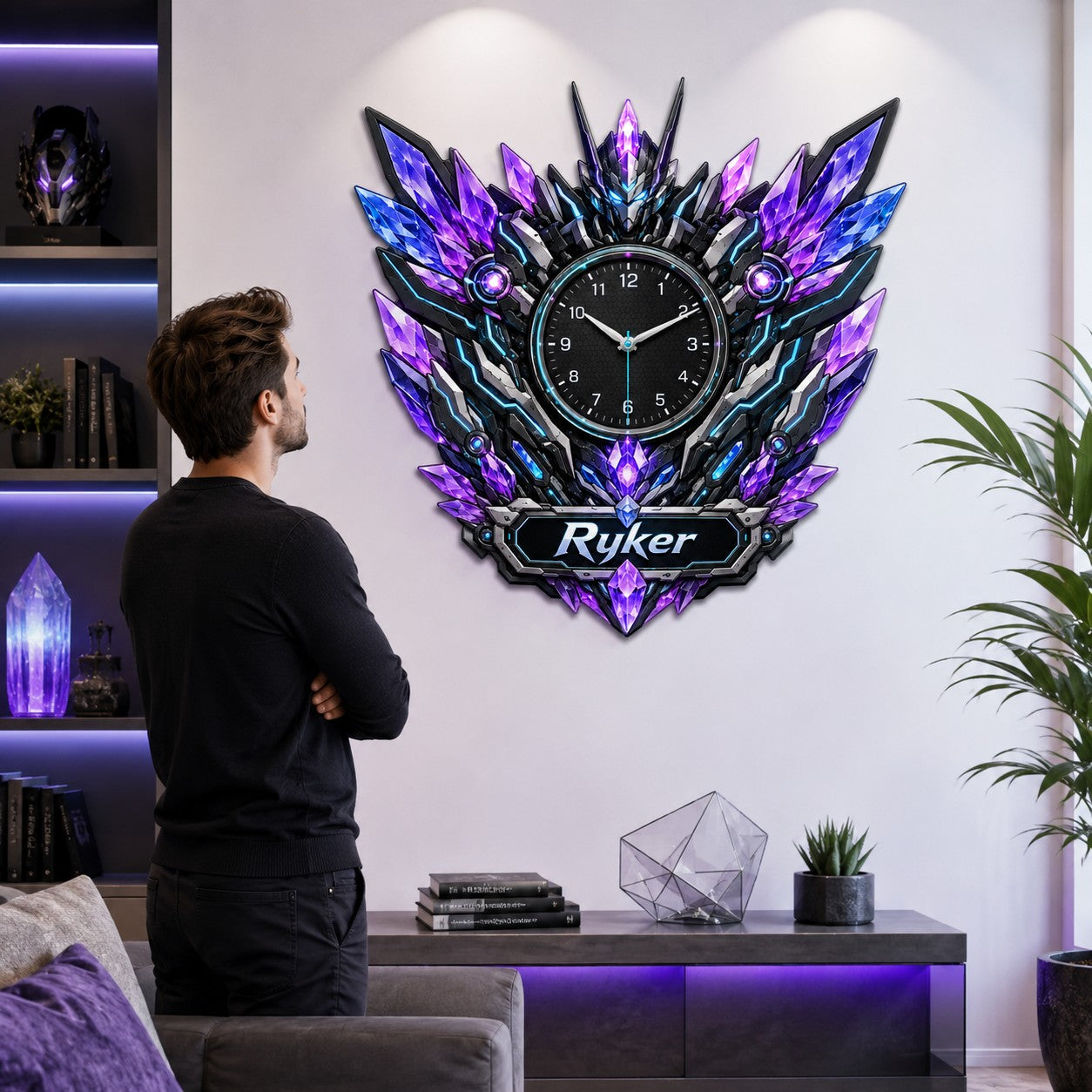 Personalized Crystal Robot Wall Clock with Custom Name — personalized with a custom name