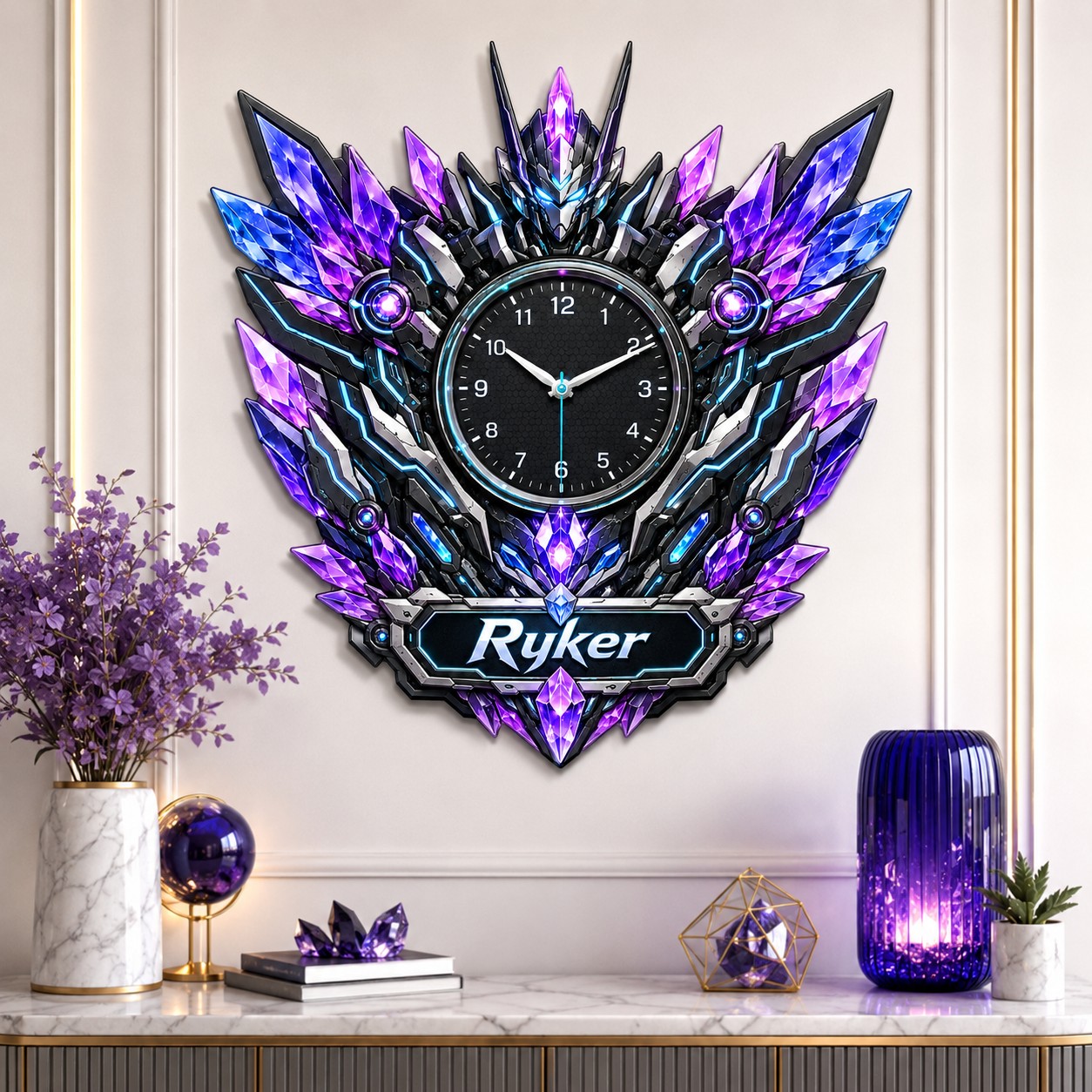 Personalized Crystal Robot Wall Clock with Custom Name — personalized with a custom name