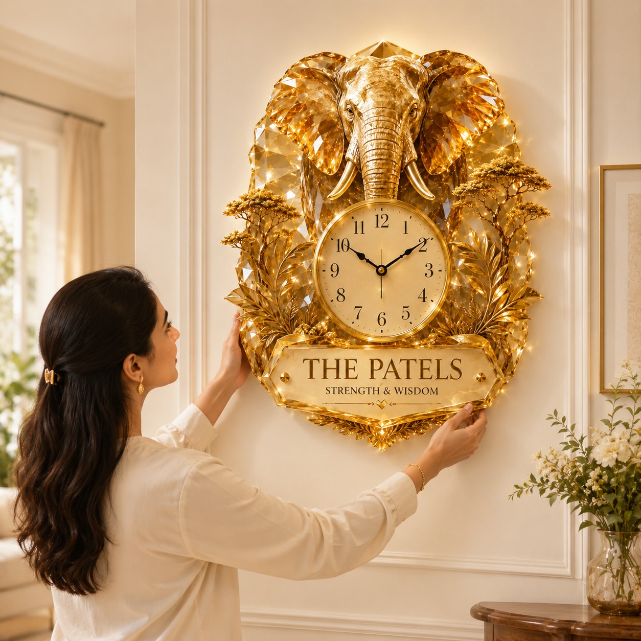 Personalized Elephant Wall Clock with Custom Name (Design 2) — personalized with a custom name