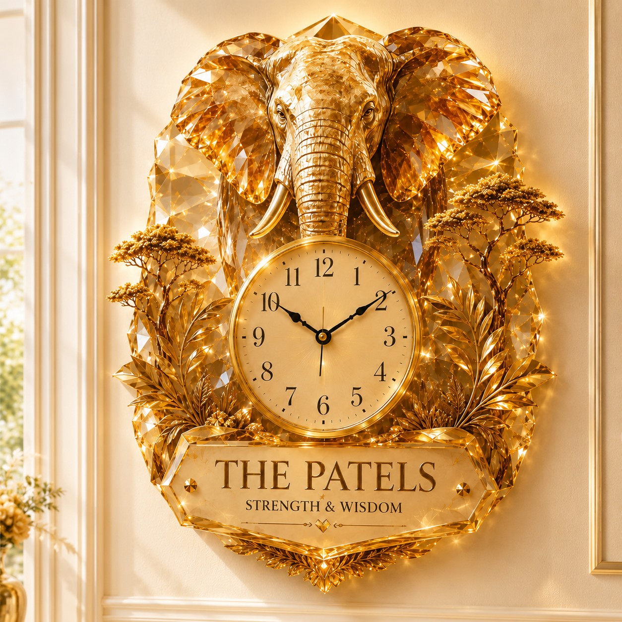 Personalized Elephant Wall Clock with Custom Name (Design 2) — personalized with a custom name