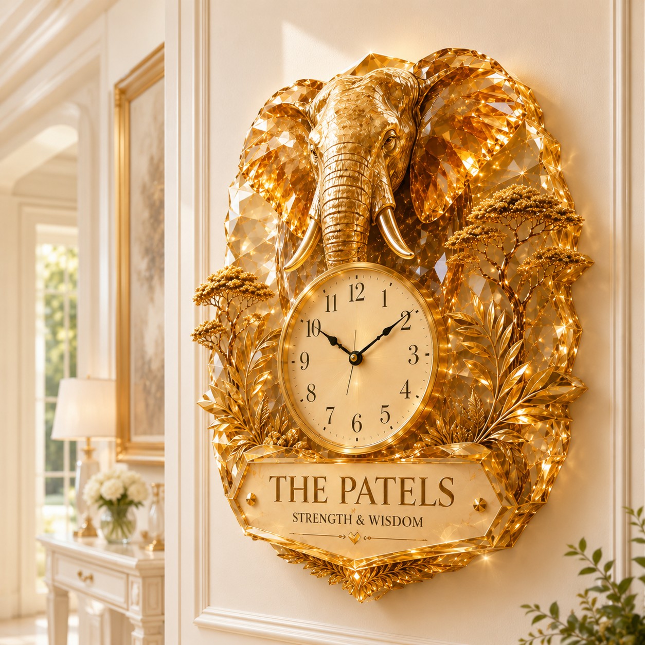 Personalized Elephant Wall Clock with Custom Name (Design 2) — personalized with a custom name