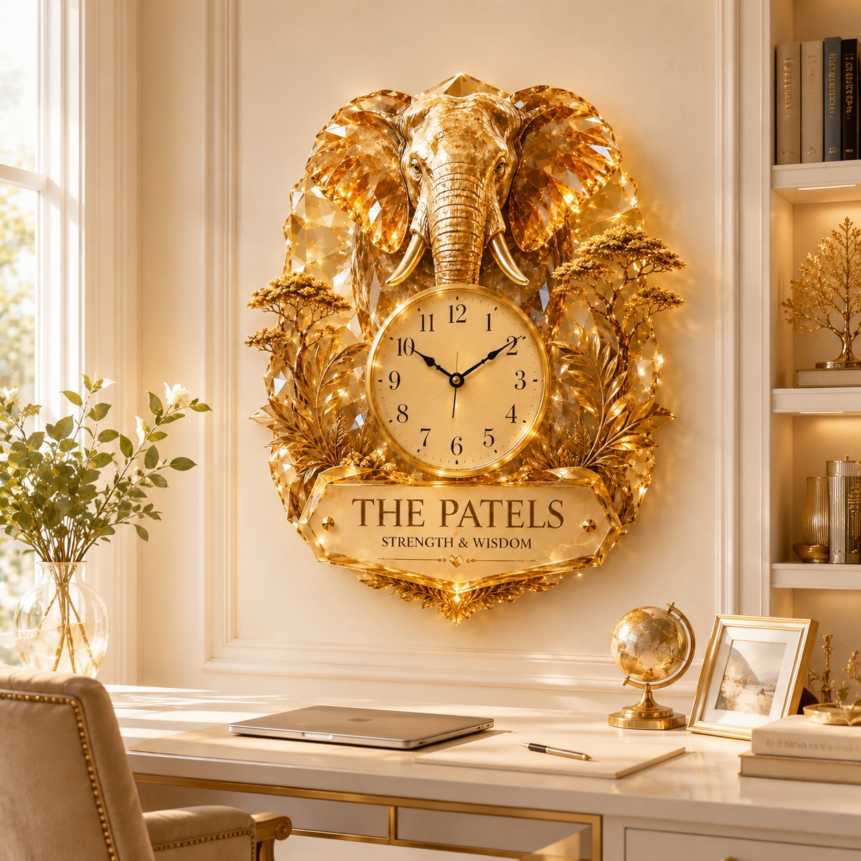 Personalized Elephant Wall Clock with Custom Name (Design 2) — personalized with a custom name