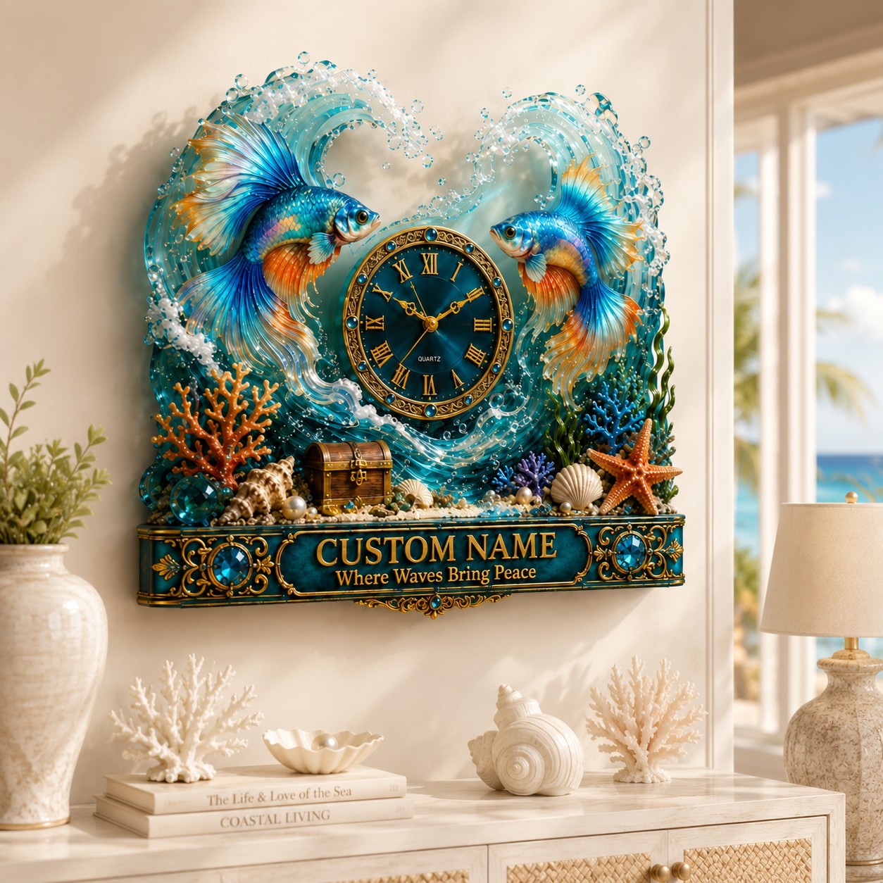 Personalized Betta Fish Wall Clock with Custom Name — personalized with a custom name