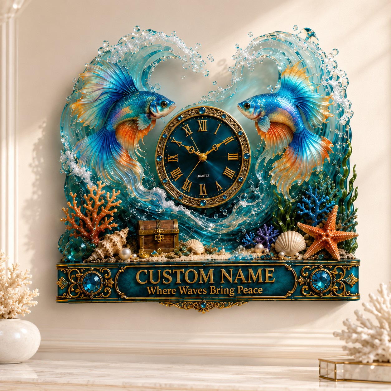 Personalized Betta Fish Wall Clock with Custom Name — personalized with a custom name