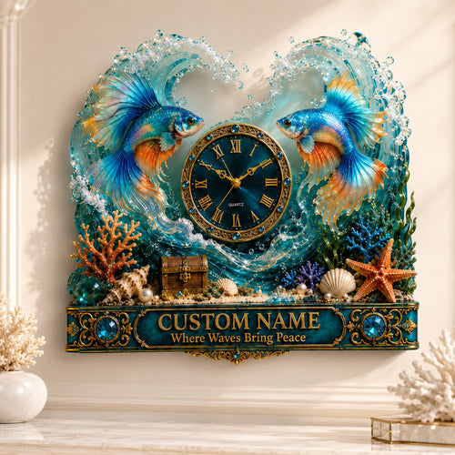 Personalized Betta Fish Wall Clock with Custom Name — personalized with a custom name