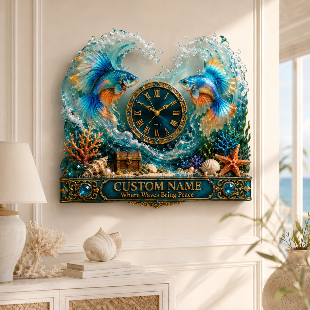 Personalized Betta Fish Wall Clock with Custom Name — personalized with a custom name