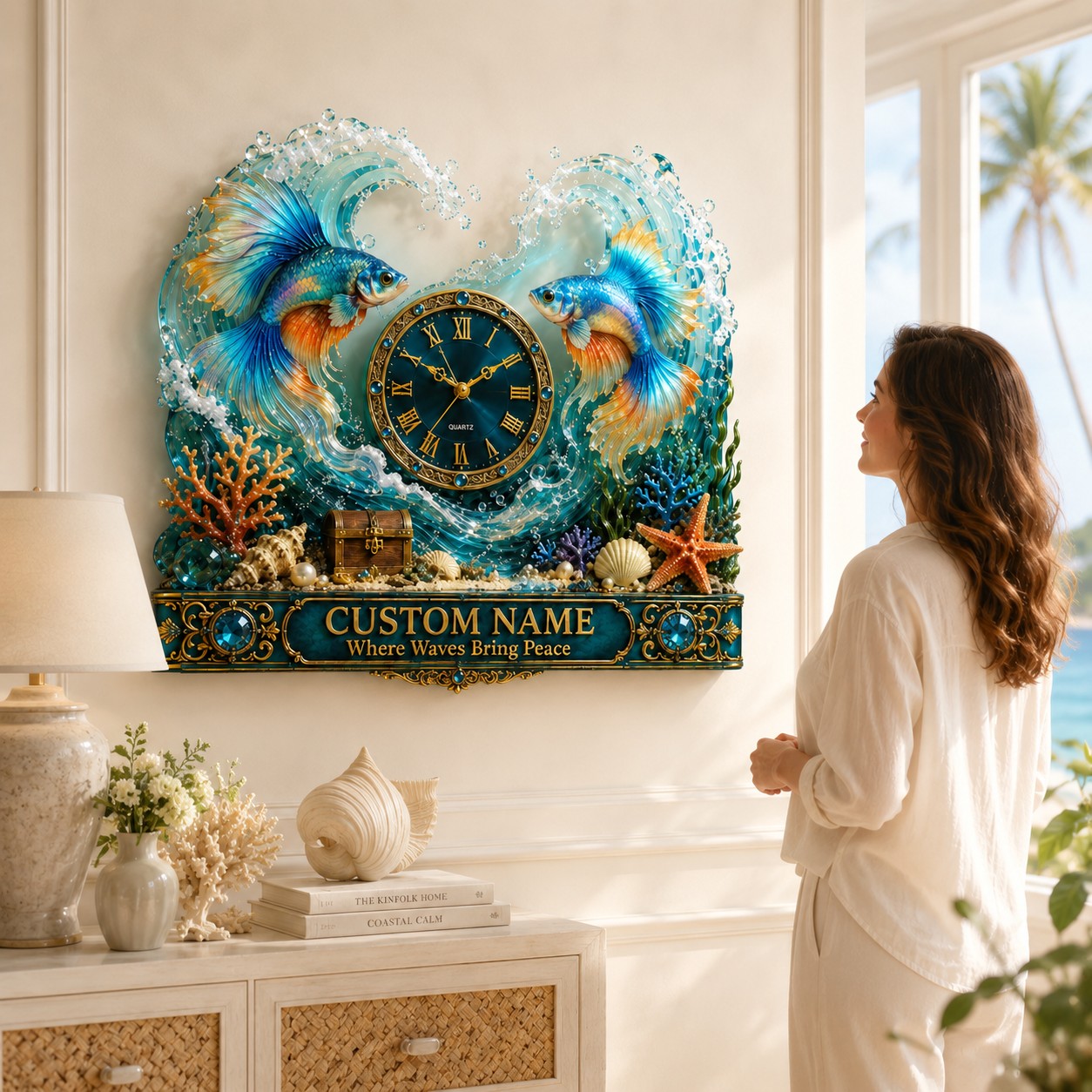 Personalized Betta Fish Wall Clock with Custom Name — personalized with a custom name