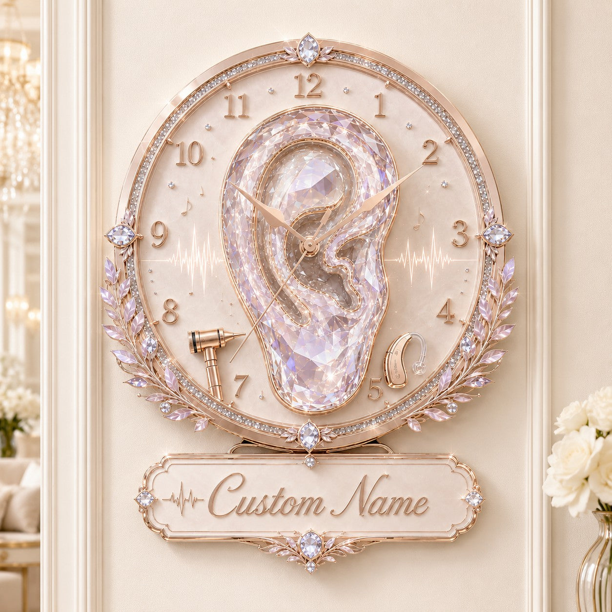 Personalized Crystal Ear Wall Clock with Custom Name — personalized with a custom name