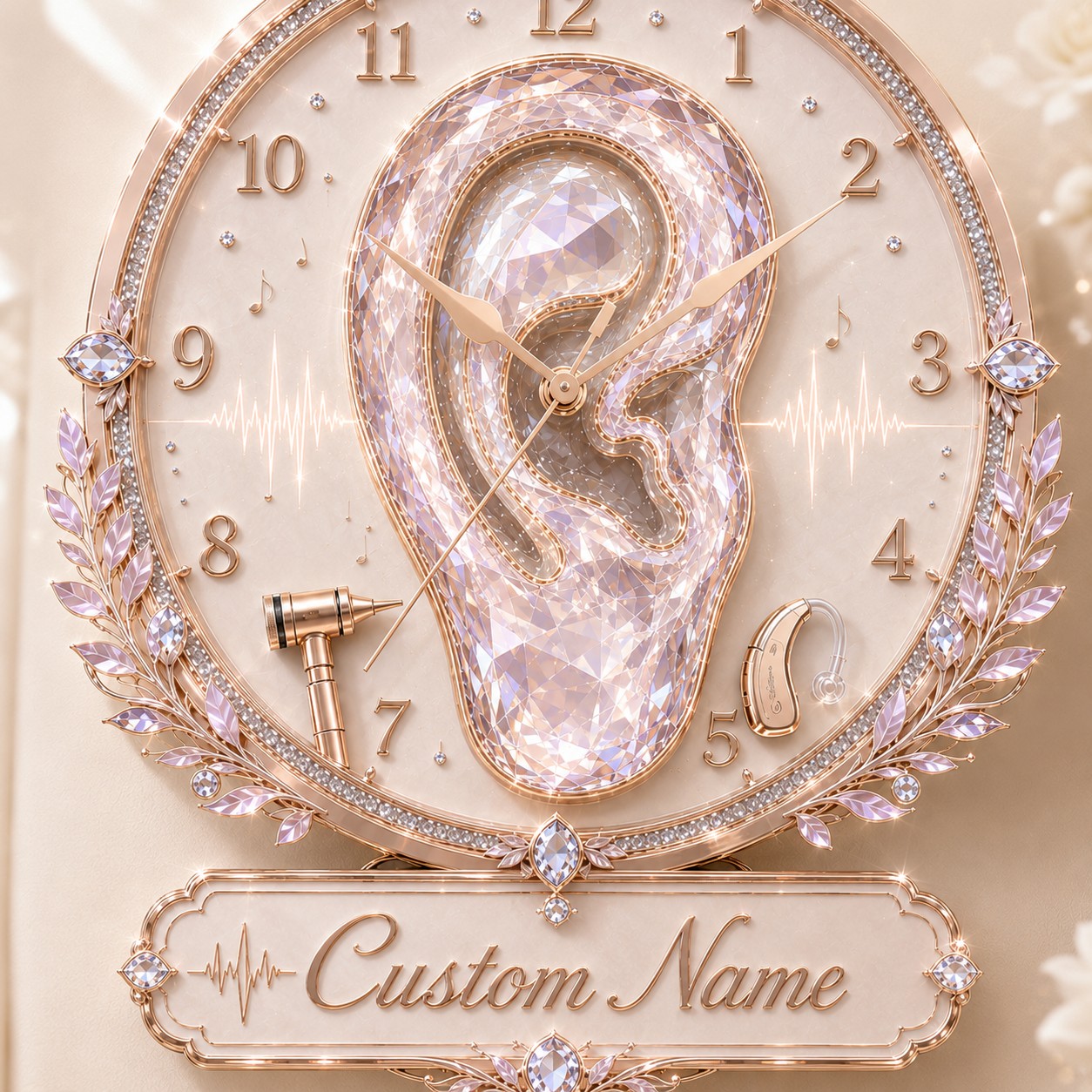 Personalized Crystal Ear Wall Clock with Custom Name — personalized with a custom name