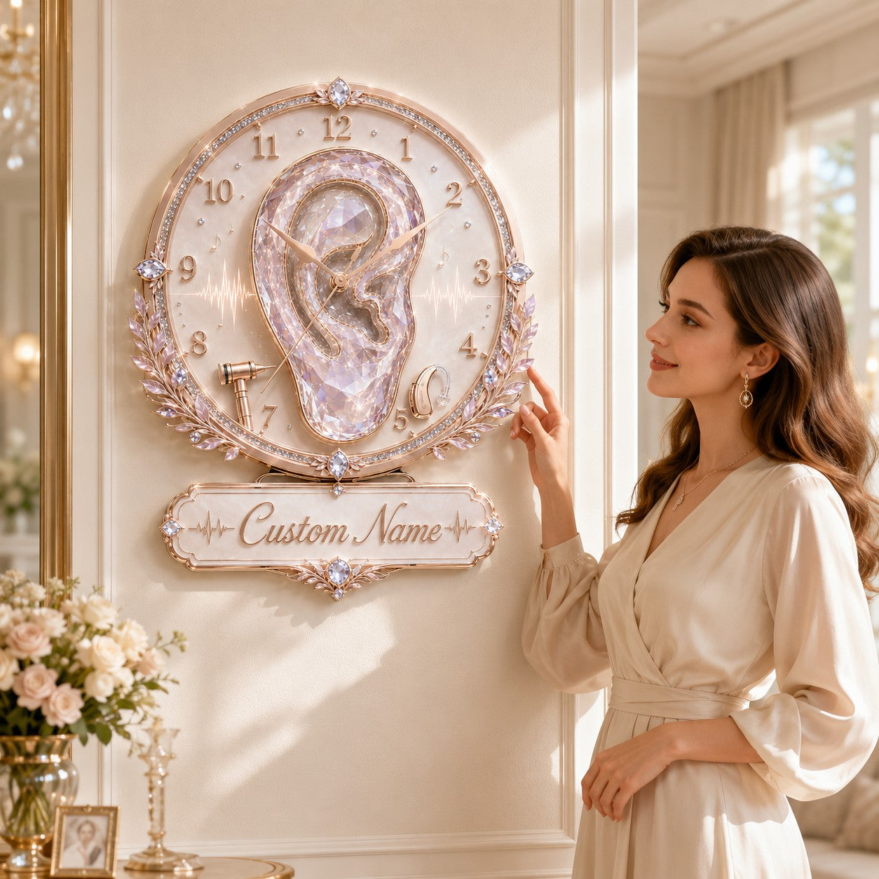 Personalized Crystal Ear Wall Clock with Custom Name — personalized with a custom name