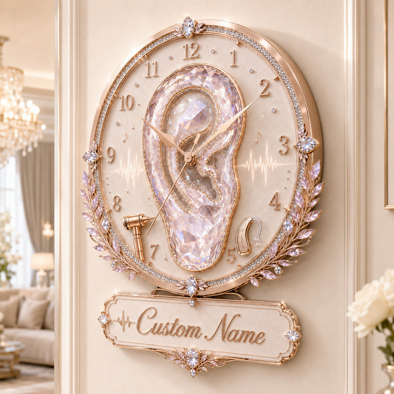 Personalized Crystal Ear Wall Clock with Custom Name — personalized with a custom name